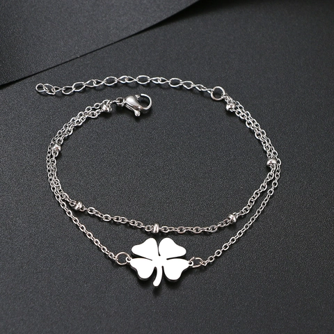 Bracelet Chaîne À Couches En Acier Inoxydable Avec Pendentif Trèfle Bijoux Élégants De Style Pendulaire Pour Femmes Et Filles