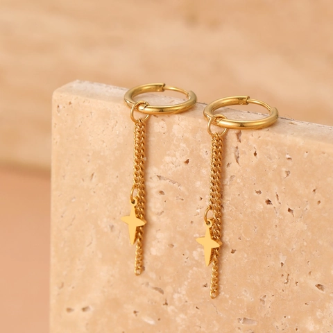 Stainless Steel Star Pendant Tassel Earrings 18K Gold Plated Huggie Hoop Dangle Earrings For Women Fashion Jewelry Gift