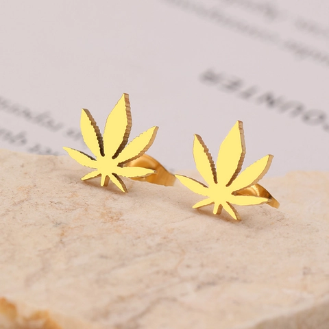Maple Leaf Stud Earrings Stainless Steel Minimalist Plant Design Fashion Jewelry For Women