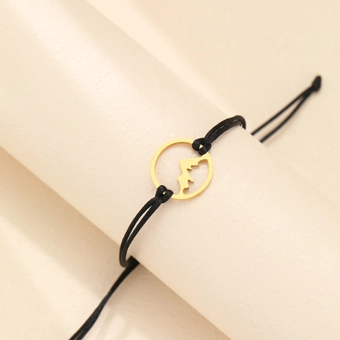 Minimalist Woven Rope Bracelet With Stainless Steel Hollow Mountain Peak Pendant Adjustable Black Hand String For Men And Women