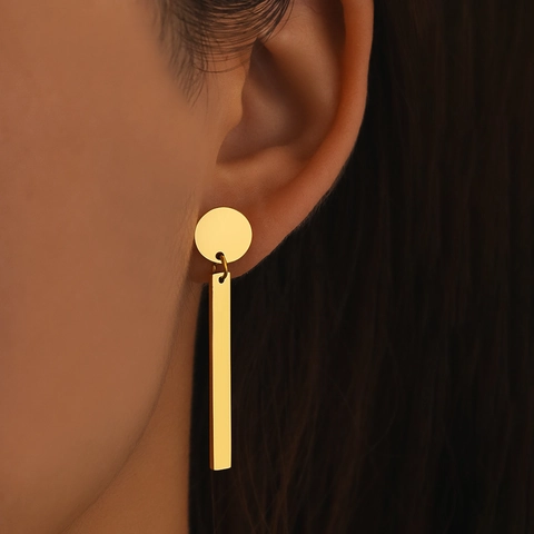 Stainless Steel Drop Earrings Geometric Circle Rectangular Bar Pendant Minimalist Trendy Jewelry For Women