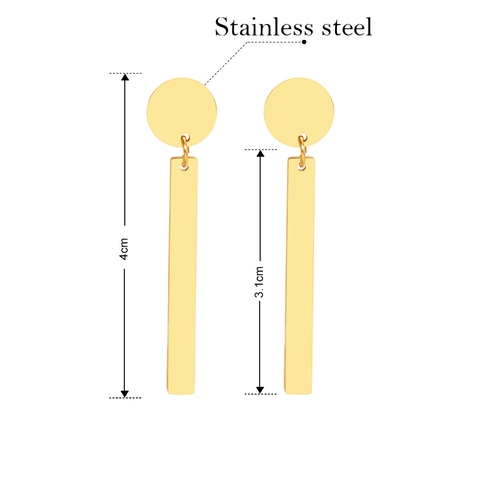 Stainless Steel Drop Earrings Geometric Circle Rectangular Bar Pendant Minimalist Trendy Jewelry For Women
