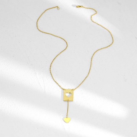 Edelstahl Herz Anhänger Halskette Mattiert Quadratisch Geometrisch Minimalistisch Schmuck Für Frauen
