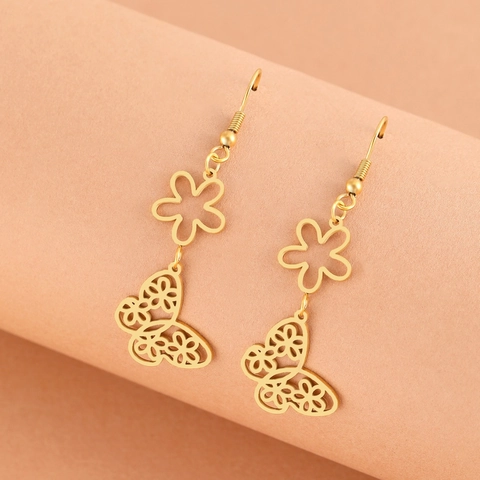 Hohl Schmetterling Tropfen Ohrringe Edelstahl Blumen Anhänger Haken Schmuck Für Frauen Elegant Ins Stil