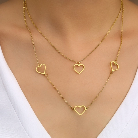 Collana Stratificata Con Pendente A Cuore Cavo Acciaio Inossidabile Elegante Catena Da Clavicvola Donna