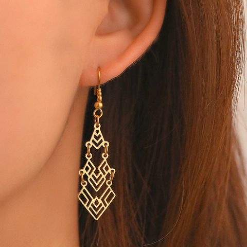Edelstahl Hohl Geometrische Anhänger Ohrringe Böhmischer Retro Stil Lange Hänger Für Damen