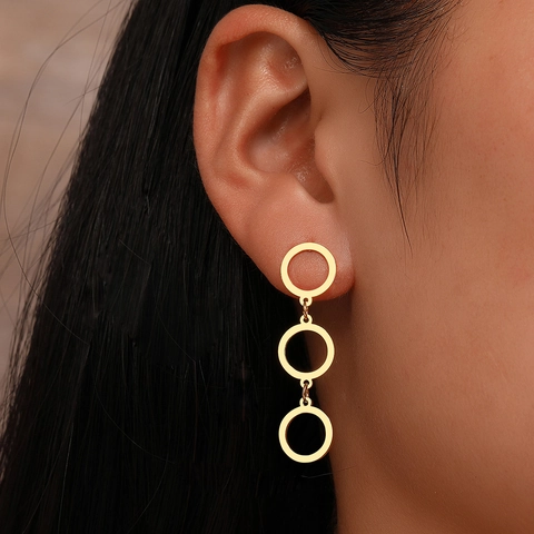 Orecchini Pendenti A Tre Cerchi Incastrati In Acciaio Inossidabile Gioielli Geometrici Minimalisti Da Donna