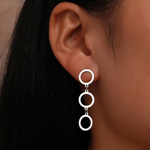 Orecchini Pendenti A Tre Cerchi Incastrati In Acciaio Inossidabile Gioielli Geometrici Minimalisti Da Donna