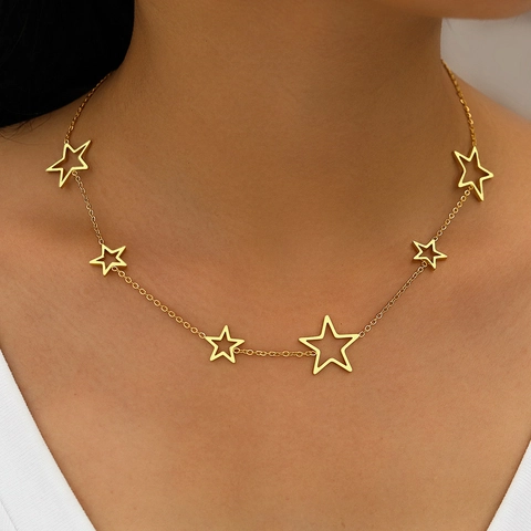 Collar Con Colgante De Estrella Pentagrama Hueca Acero Inoxidable Minimalista Cadena De Clavícula Elegante Para Mujer Accesorios Moda