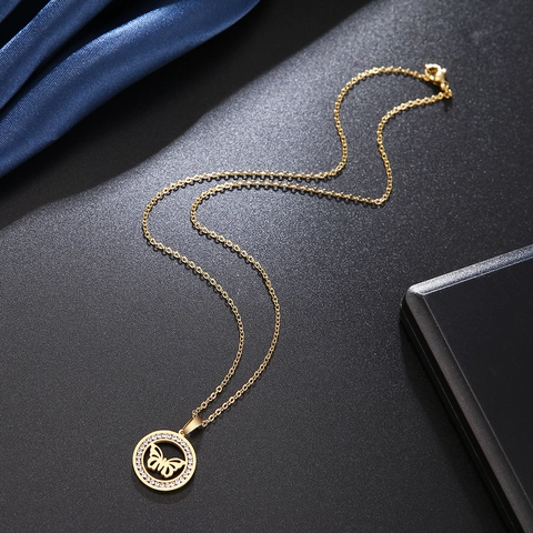 Collana Con Pendente A Farfalla Cava Con Catena In Acciaio Inossidabile Cerchio In Pavé Di Strass Gioielli Da Donna