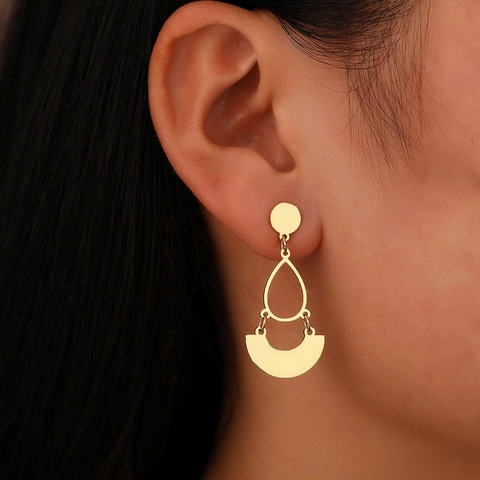 Geometrische Hängeohrringe Edelstahl Poliert Dreiteilig Unregelmäßig Tropfen Halbkreis Modernes Statement Schmuck Damen