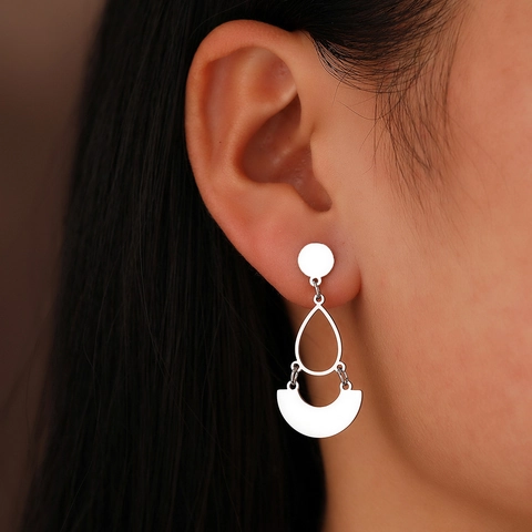 Geometrische Hängeohrringe Edelstahl Poliert Dreiteilig Unregelmäßig Tropfen Halbkreis Modernes Statement Schmuck Damen
