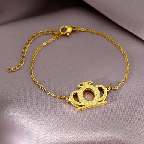 Edelstahl Krone Anhänger Armband Matt Finish Verstellbare Kette Für Damen Mode Schmuck