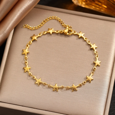 Bracciale Minimalista In Acciaio Inossidabile Con Maglie A Stella Per Donna Gioielli Di Moda Pentagramma Regolabile