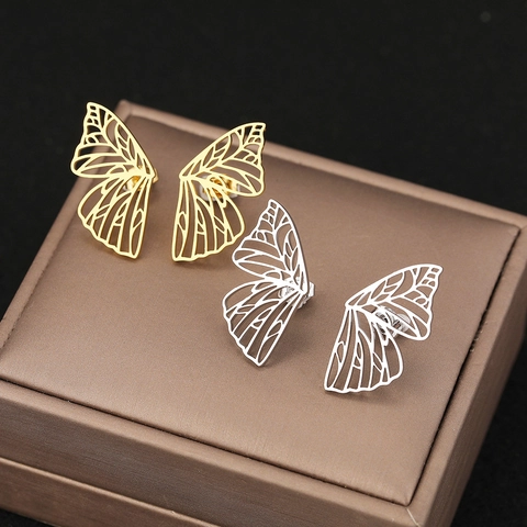 Edelstahl Schmetterlingsflügel Ohrstecker Ausgehöhlt Geometrische Filigrane Mode Für Frauen