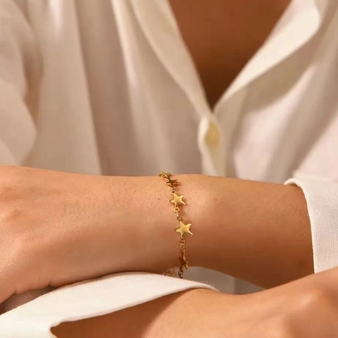 Bracciale Minimalista In Acciaio Inossidabile Con Maglie A Stella Per Donna Gioielli Di Moda Pentagramma Regolabile
