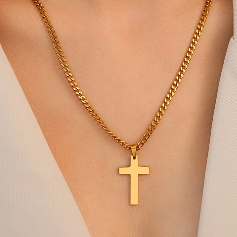 Collana con Pendente a Croce in Acciaio Inossidabile Hip Hop per Uomo Donna Minimalista Oro Argento Catena a Maglia Gioielli di Moda Religiosa Regalo