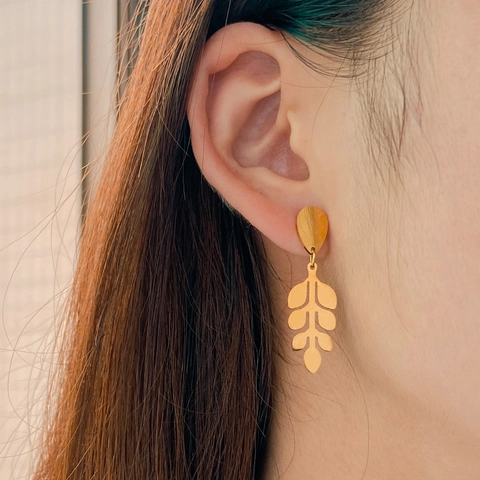 Pendientes Colgantes De Hoja De Acero Inoxidable Para Mujer Moda Retro Rama Irregular Joyería Elegante