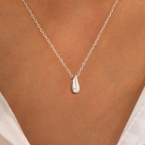 Collana Con Pendente A Goccia D'acqua Acciaio Inossidabile Minimalista Lucidato Catena Clavicola Per Donna