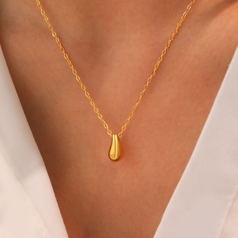 Collana Con Pendente A Goccia D'acqua Acciaio Inossidabile Minimalista Lucidato Catena Clavicola Per Donna