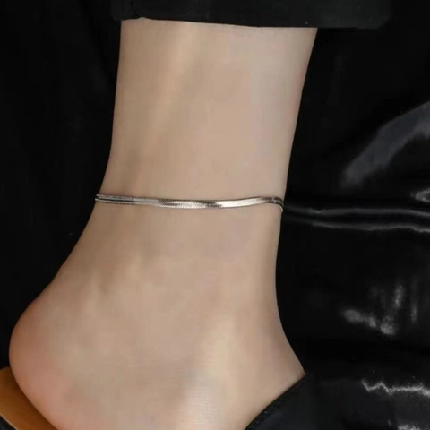 Flache Schlangenkette Fußkettchen Edelstahl Vergoldet Fischgrätenmuster Fußschmuck Verstellbar Minimalistisch Damen