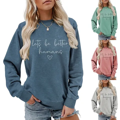 Damen Rundhals Sweatshirt Baumwollmischung Buchstabenprint Herzgrafik Langarm Lockerer Pullover Casual Herbst Oberteil