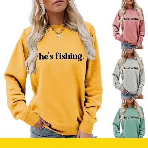 Felpa Donna Girocollo Manica Lunga Misto Cotone Vestibilità Ampia Top Casual Con Stampa Lettere