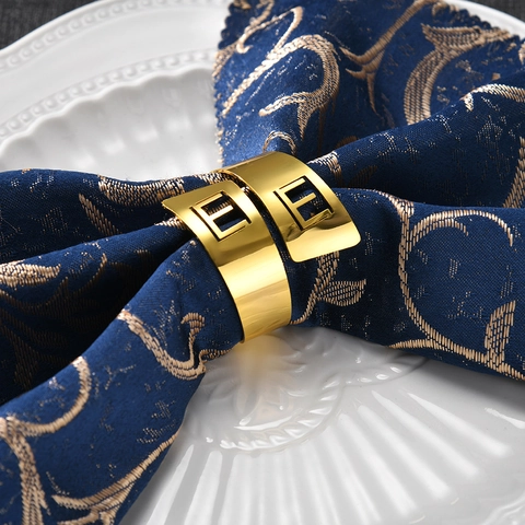 Stainless Steel Napkin Rings Hollow Letter E Geometric Design Electroplated For Wedding Dinner Table Decoration Modern