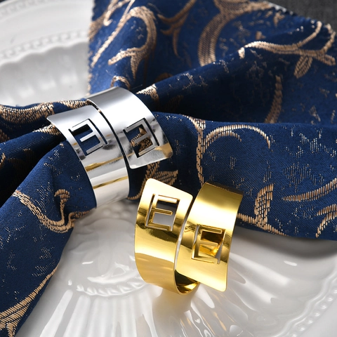 Stainless Steel Napkin Rings Hollow Letter E Geometric Design Electroplated For Wedding Dinner Table Decoration Modern