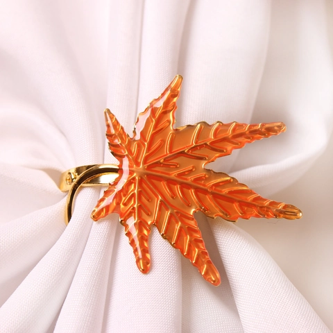 Maple Leaf Napkin Ring Gold Orange Alloy Enamel Napkin Holder For Thanksgiving Autumn Table Decoration Wedding Banquet