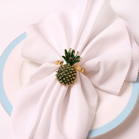 Pineapple Napkin Ring Alloy Enamel Rhinestone Tropical Fruit Design Table Decor For Wedding Party Dinner Gold Green