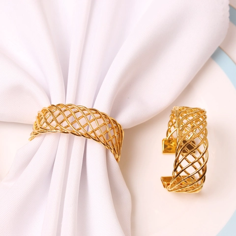 Modern Iron Hollow Mesh Woven Napkin Rings Gold Silver Napkin Holders For Wedding Banquet Hotel Table Decoration