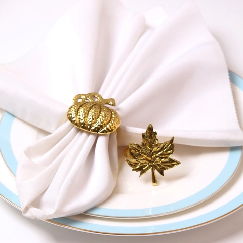 Vintage Alloy Golden Maple Leaf Pumpkin Napkin Rings Set Thanksgiving Halloween Autumn Harvest Table Decorations Napkin Holders