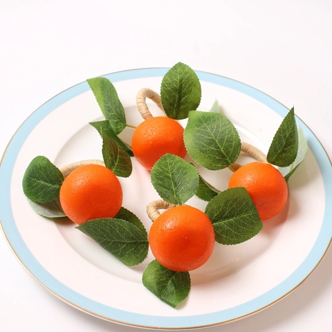 Artificial Orange Napkin Rings With Green Leaves Handmade Woven Buckle For Table Decoration Rustic Farmhouse Style