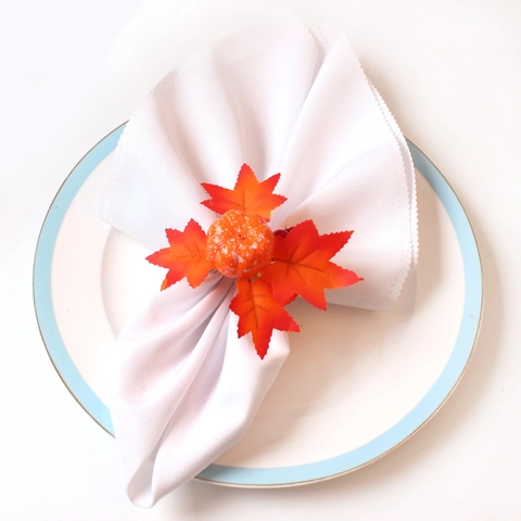Napkin Rings Fall Harvest Pumpkin Maple Leaf Artificial Berry Jute Rope Handmade Thanksgiving Halloween Table Decor
