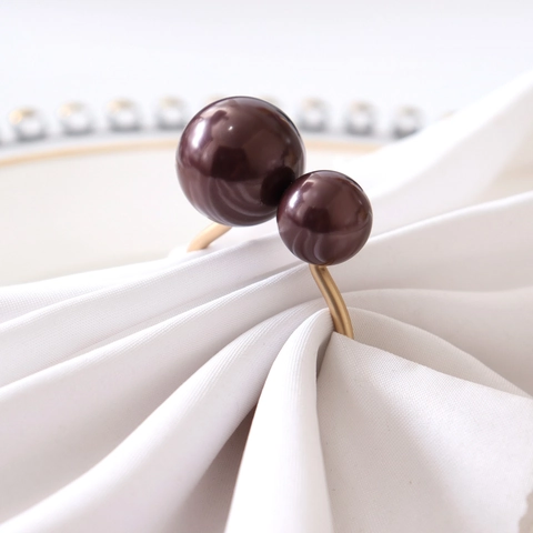 Elegant Alloy Artificial Pearl Napkin Rings High Gloss Double Beads Napkin Holder For Wedding Christmas Party Table Decor Home Dining Accessories