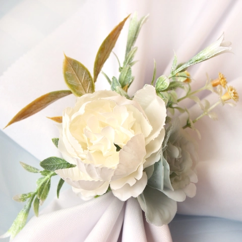 Portatovaglioli Con Fiori Artificiali Rose Fatte A Mano Con Foglie Verdi Per Decorazione Tavola Per Banchetti Di Nozze