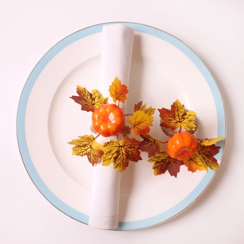 Autumn Harvest Pumpkin Maple Leaf Napkin Rings Handmade Hemp Rope Napkin Holders For Thanksgiving Halloween Banquet Dining Table Decoration