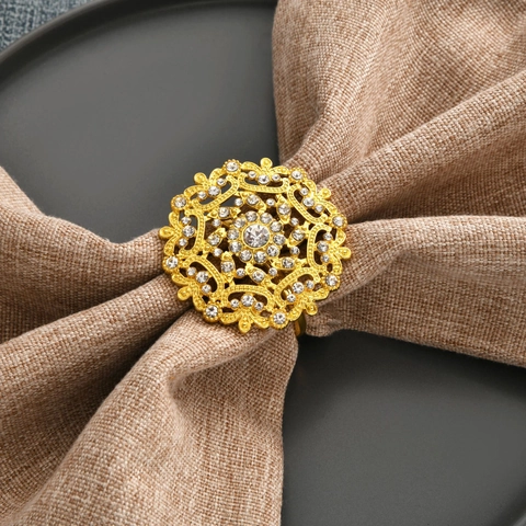 Ronds De Serviette Vintage En Alliage Doré Avec Strass Motif Floral Paon Tournesol Décoration De Table Mariage Hôtel
