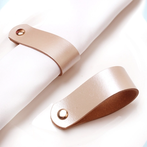 PU Leather Napkin Rings With Gold Metal Snap Round Solid Color Table Decoration For Wedding Dining Party Home Decor