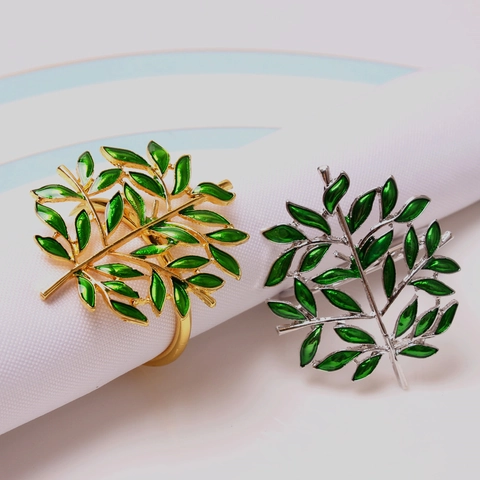 Christmas Tree Napkin Ring Alloy Green Enamel Life Tree Metal Holder For Holiday Party Wedding Table Decoration Luxury