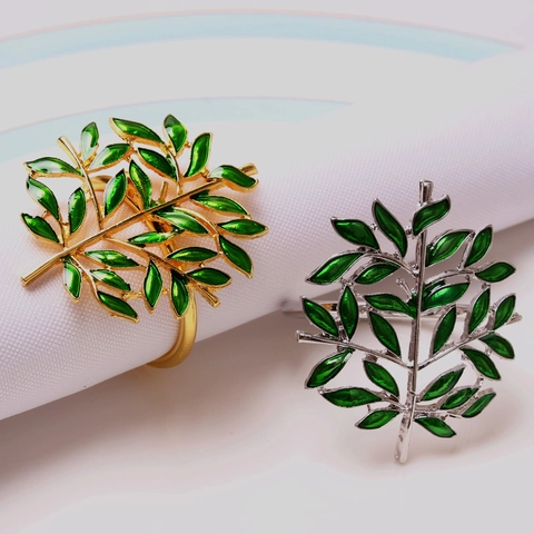 Christmas Tree Napkin Ring Alloy Green Enamel Life Tree Metal Holder For Holiday Party Wedding Table Decoration Luxury
