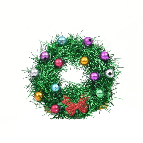 Kerstkrans Servetringen Met Kleurrijke Bellen Rode Strik Groen Klatergoud Servetgesp Voor Feestelijke Tafeldecoratie
