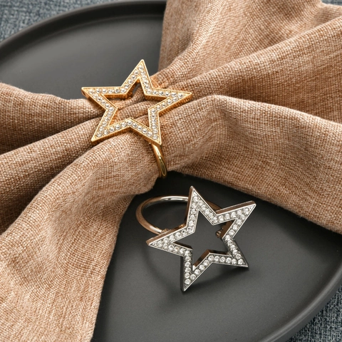 Christmas Star Napkin Rings Zinc Alloy Rhinestone Hollow Five-pointed Star Napkin Buckles For Dining Table Wedding Banquet Home Party Decor