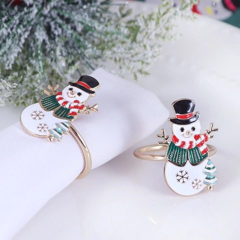 Christmas Snowman Napkin Rings Zinc Alloy Enamel Snowflake Xmas Tree Decorative Holder For Holiday Table Setting Banquet