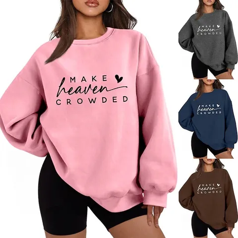 Felpa Oversized Donna Make Heaven Crowded con Stampa a Cuore Foderata in Pile Casual Girocollo Manica Lunga Pullover Streetwear