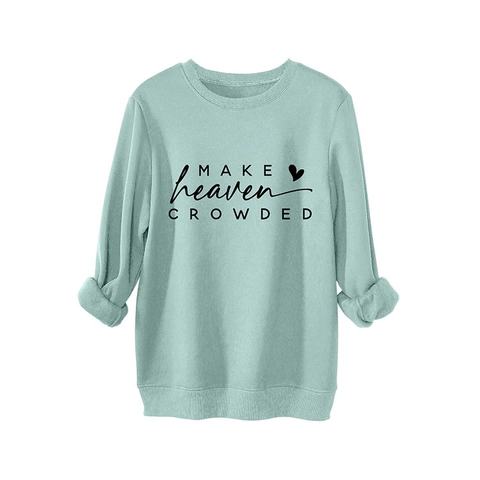 Felpa Oversized Donna Make Heaven Crowded con Stampa a Cuore Foderata in Pile Casual Girocollo Manica Lunga Pullover Streetwear