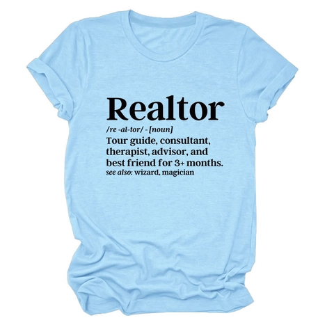 Womens T-Shirt Short Sleeve Crew Neck Cotton Blend Real Estate Agent Definition Print Career Humor Casual Top