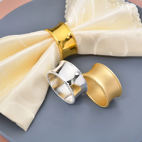 Napkin Rings Alloy Metal Beaded Edge Gold Silver Plated Elegant Table Decoration For Wedding Hotel Dinner Banquet