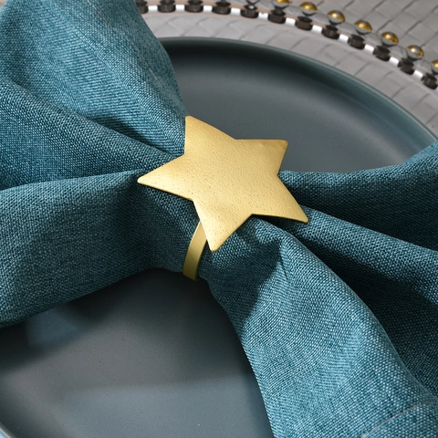 Matte Gold Zinc Alloy Star Napkin Ring For Elegant Table Setting Christmas Wedding Party Modern Western Style Decoration